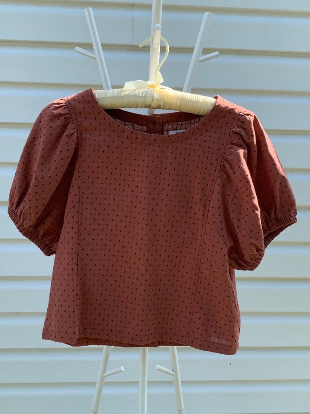 Puff Sleeve Cotton Top from Madewell, size 8, medium, terracotta color
